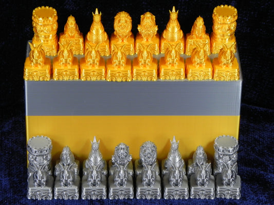 Gold and Silver Fantasy Wizard Anilmal Warriors Chess Set