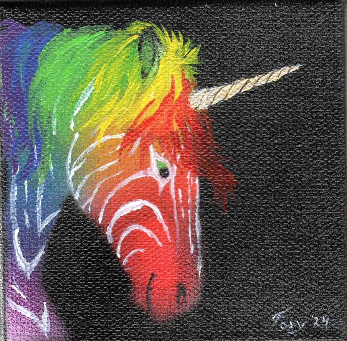 "Rainbow Zebra-corn" mini acrylic painting