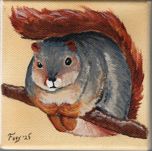 "Fox Squirrel" mini acrylic painting