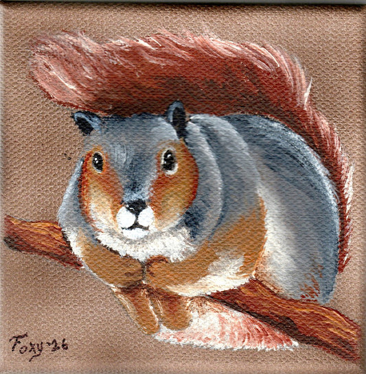 "Fox Squirrel" mini acrylic painting