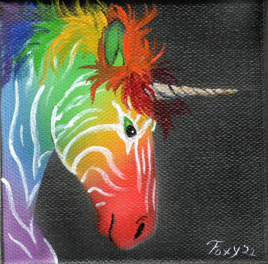 "Rainbow Zebra-corn" mini acrylic painting