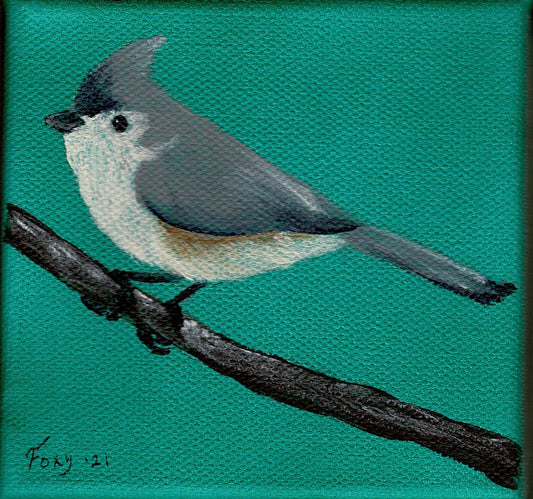 "Tufted Titmouse" mini acrylic painting