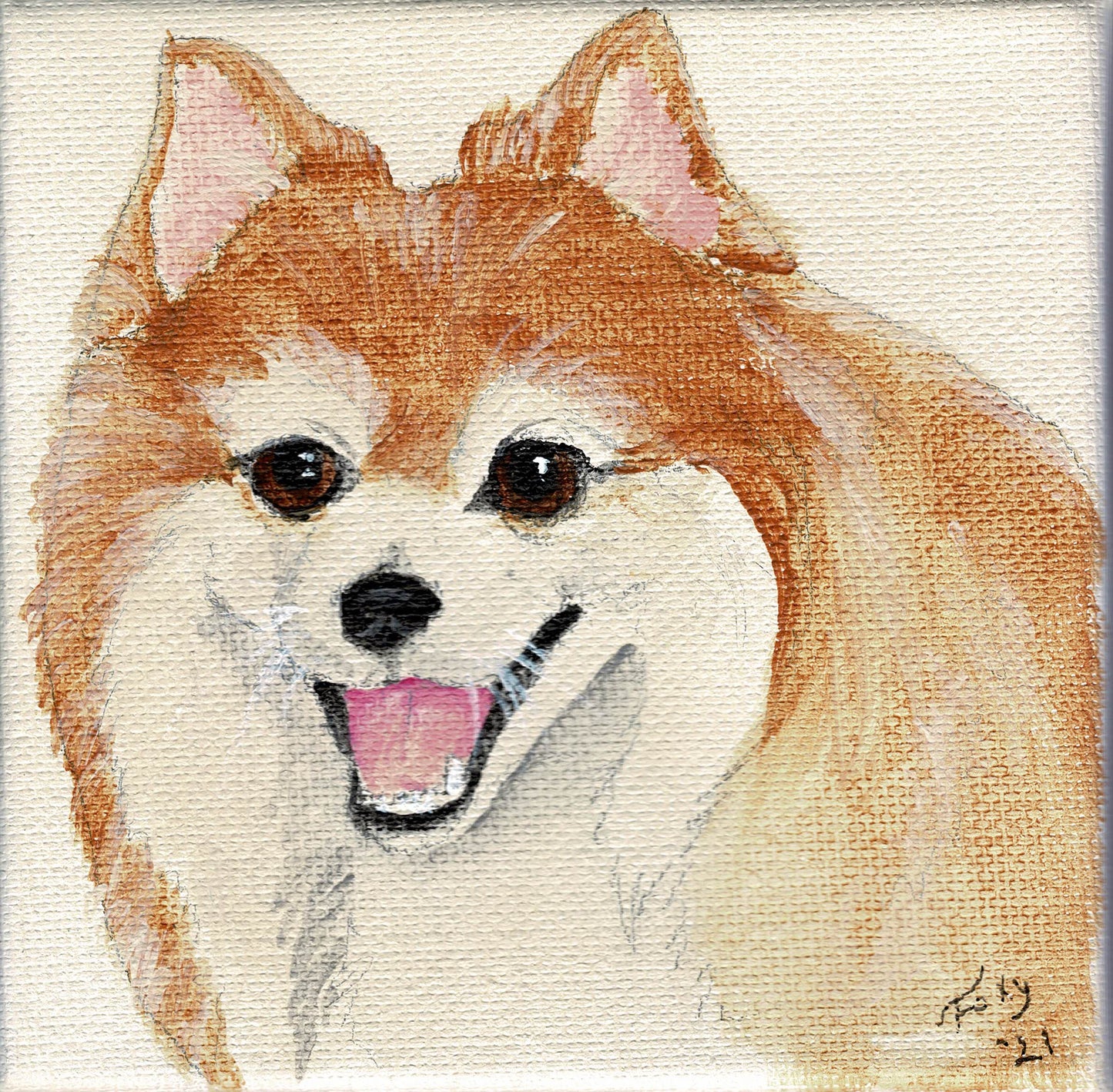 "Pomeranian" mini acrylic painting