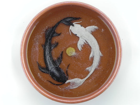 "Black and White intertwined Koi fish" 3D resin plate