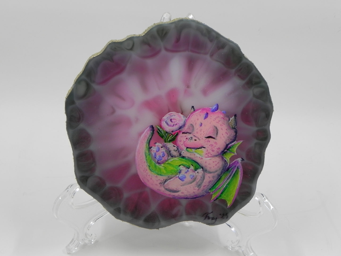 "Blossom the baby flower dragon" Geode Painting