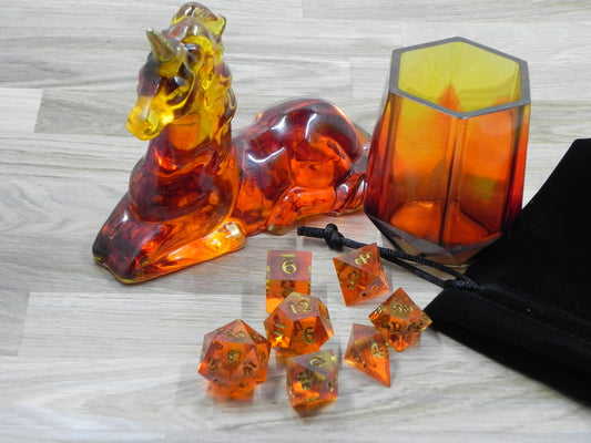 Dice Set with Unicorn Dice Beast: Flame