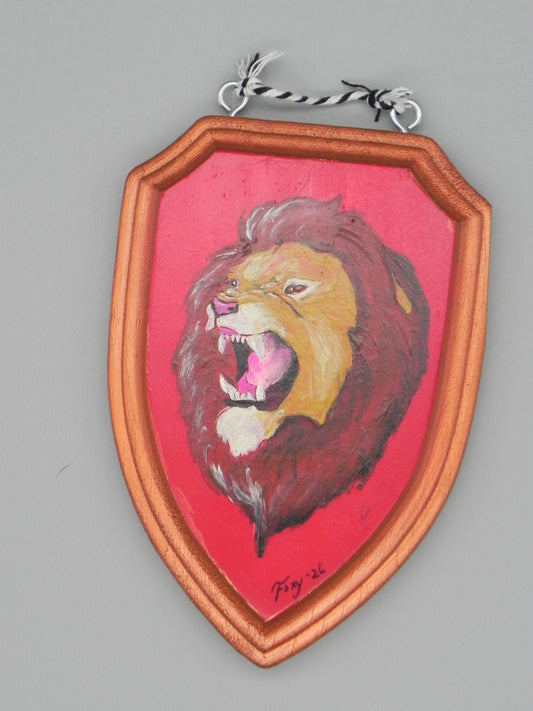 "Lion" mini wood plaque shield