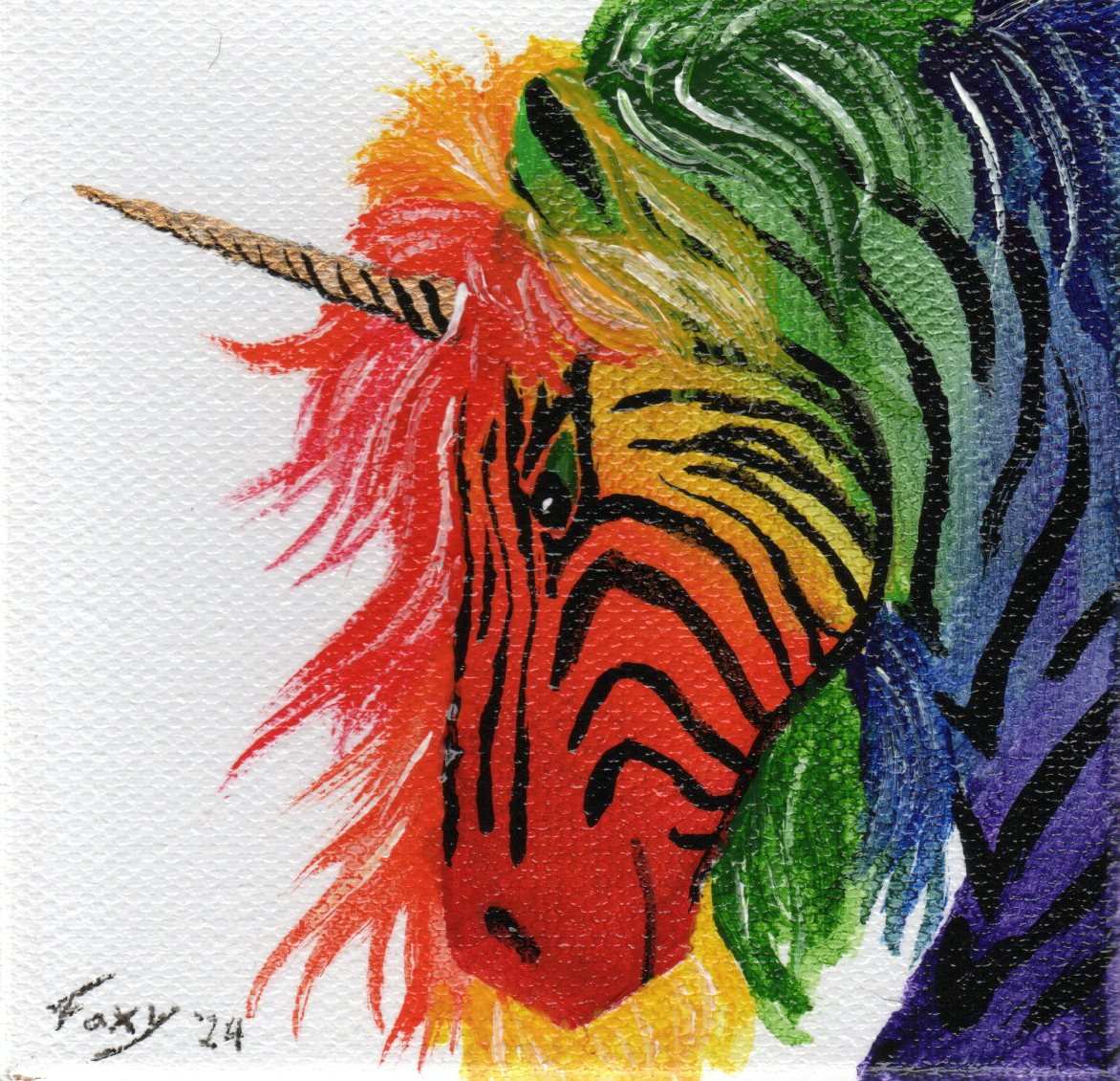 "Rainbow Zebra-corn" mini acrylic painting
