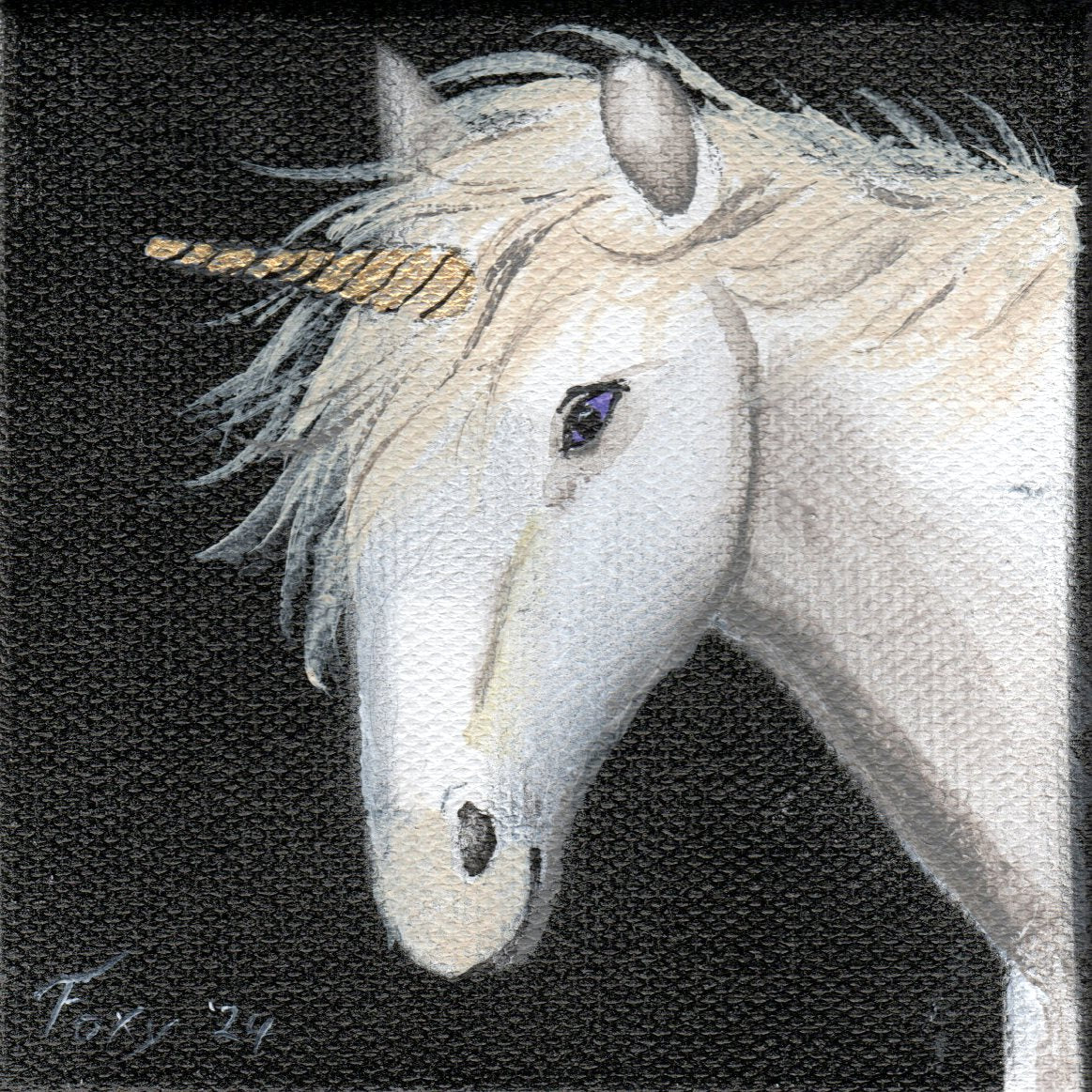 "White Unicorn" mini acrylic painting