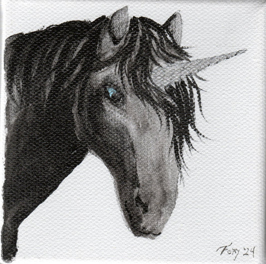 "Black Unicorn" mini acrylic painting