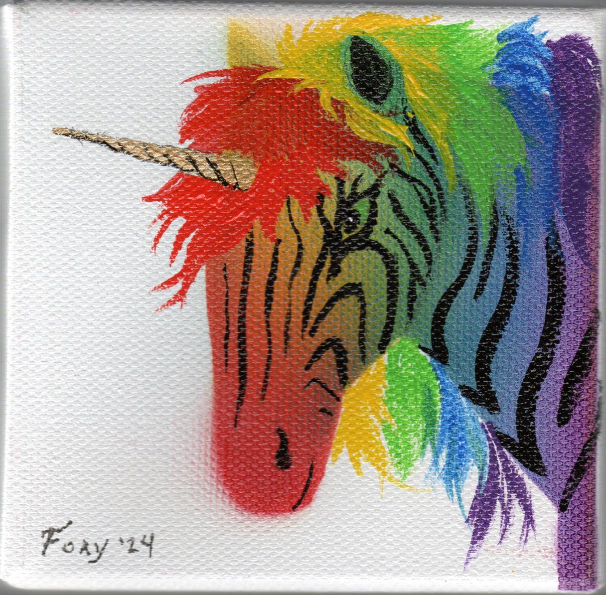 "Rainbow Zebra-corn" mini acrylic painting