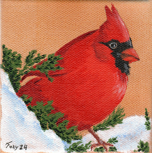 "Cardinal" mini acrylic painting