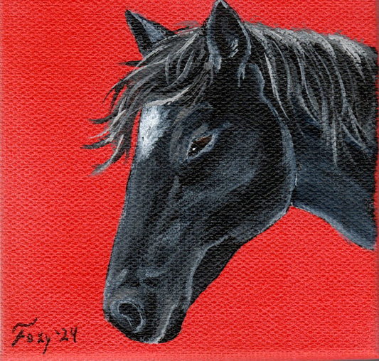 "Black horse" mini acrylic painting