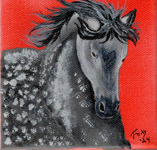 "Dappled Grey Horse" mini acrylic painting