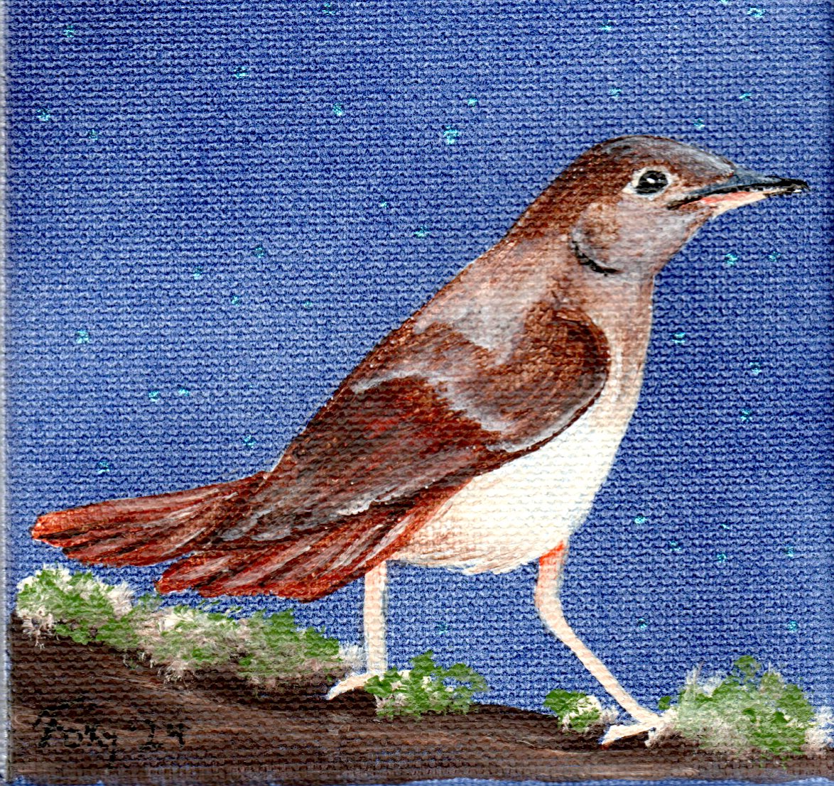 "Nightingale" mini acrylic painting