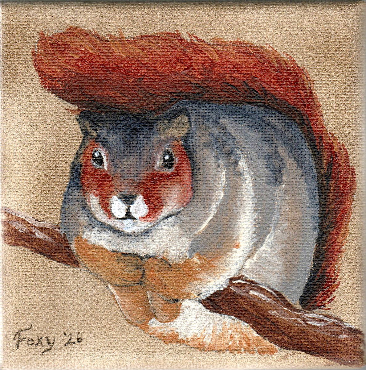 "Fox Squirrel" mini acrylic painting