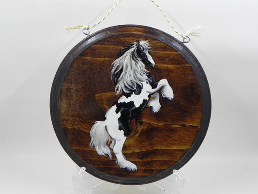 "Gypsy Vanner Horse" circle wood plaque