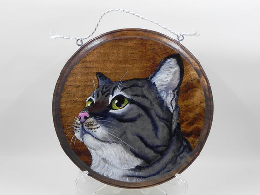 "Tabby Cat" circle wood plaque