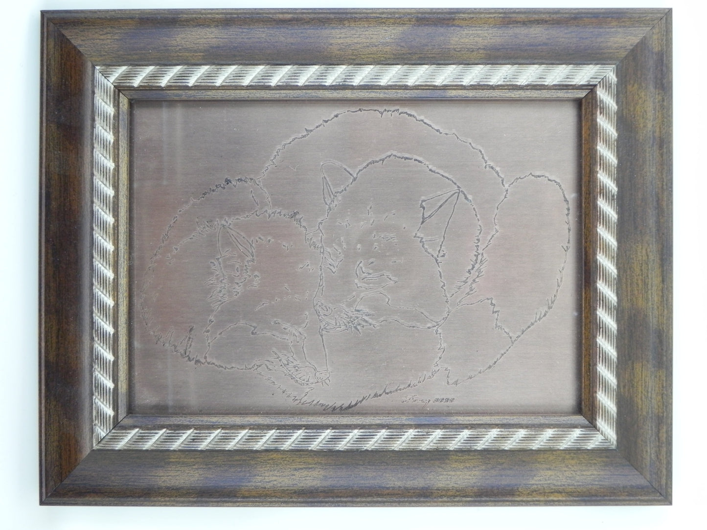 "Snuggling Foxes" engraved copper plate