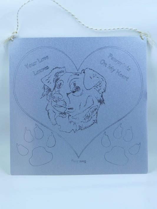 "Your Love Leaves Pawprints on My Heart" metal plaque