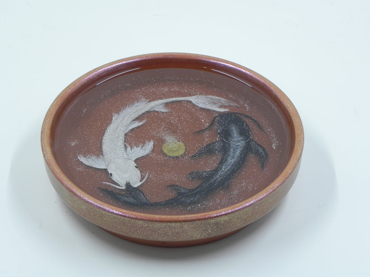 "Black and White intertwined Koi fish" 3D resin plate