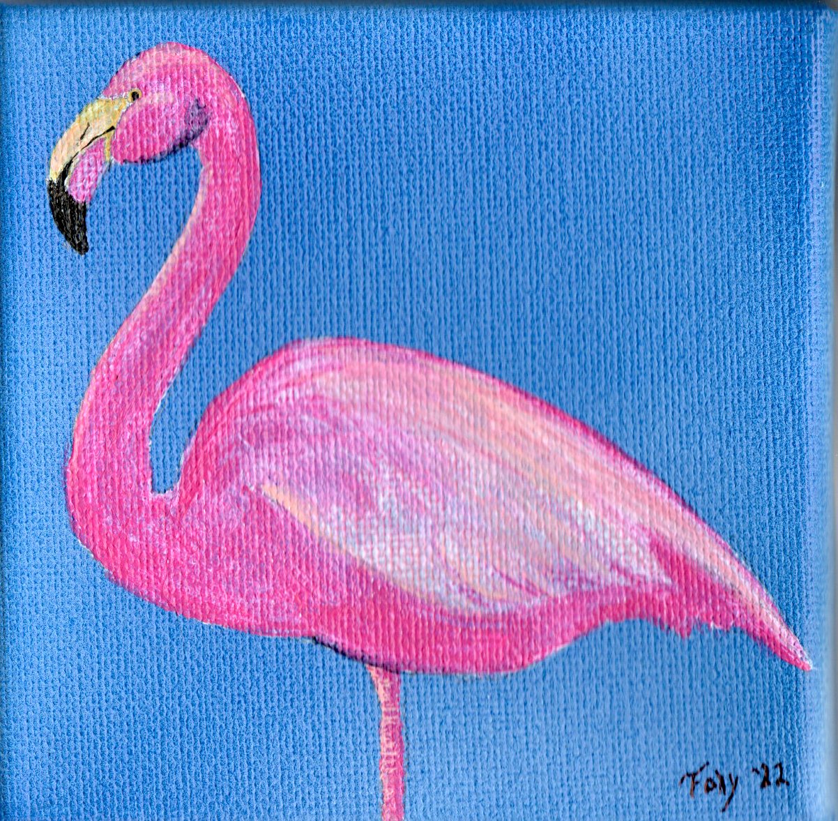 "Flamingo" mini acrylic painting