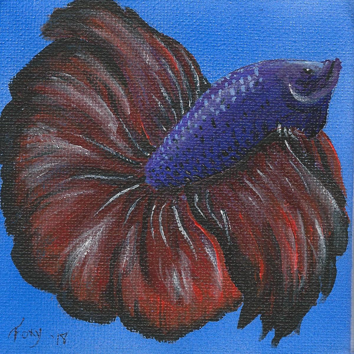 "Beta Fish" micro acrylic painting