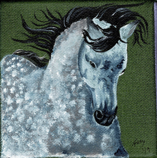 "Dappled Grey Horse" mini acrylic painting