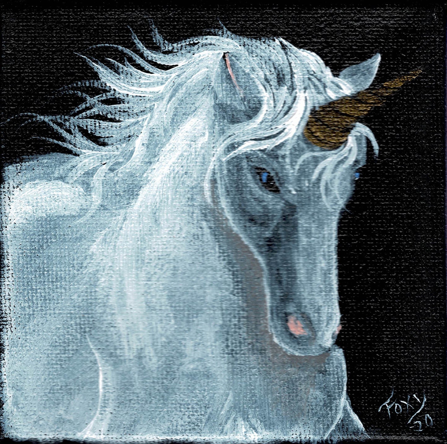 "White Unicorn" mini acrylic painting