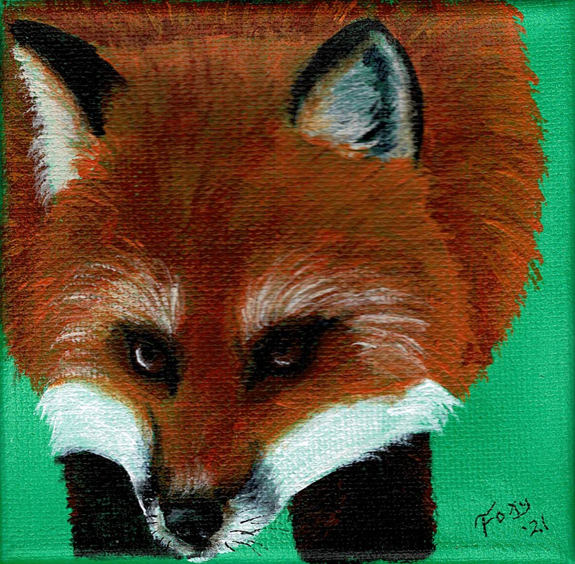 "Red Fox Curious" mini acrylic painting