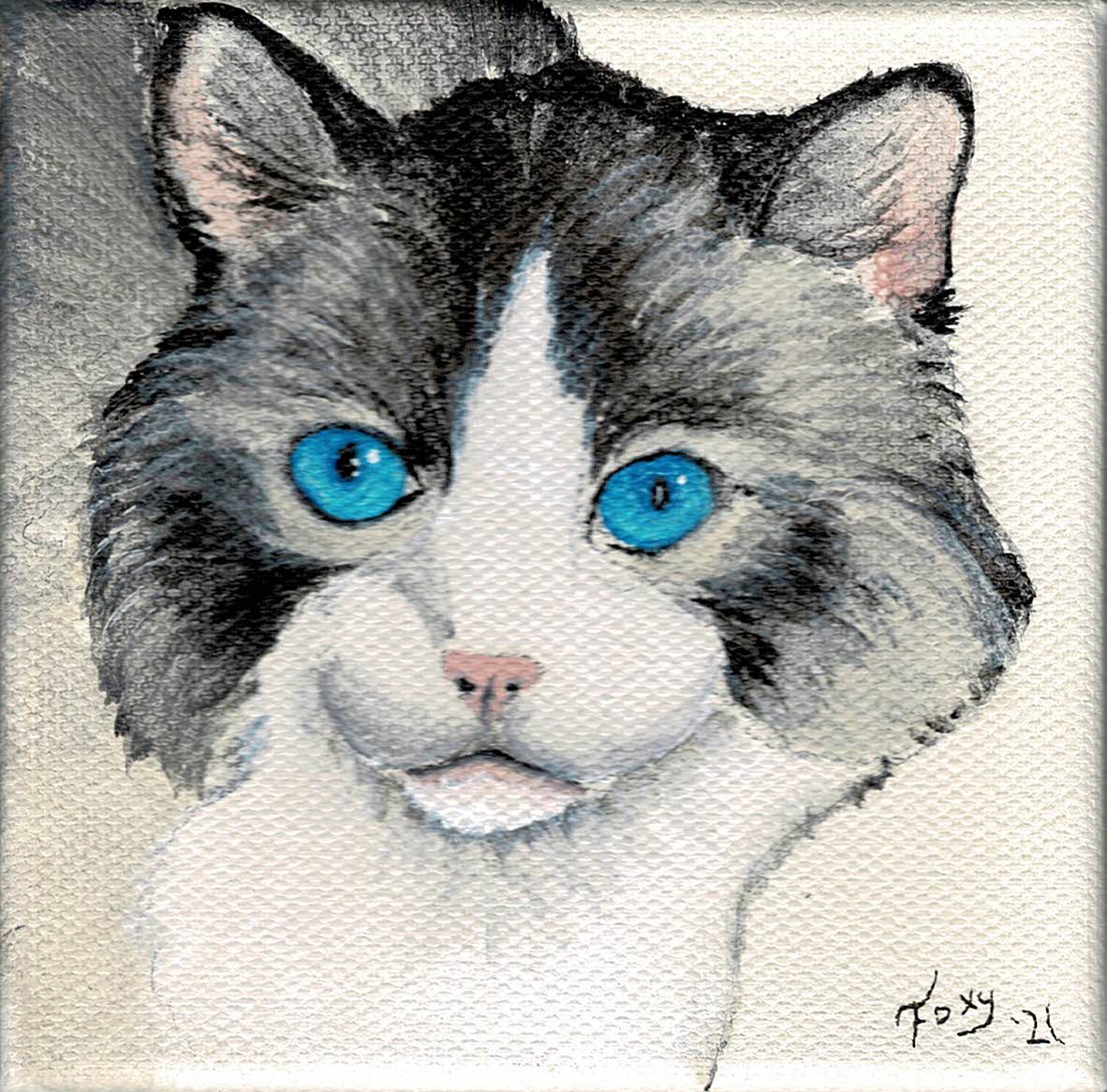 "Grey Cat" mini acrylic painting