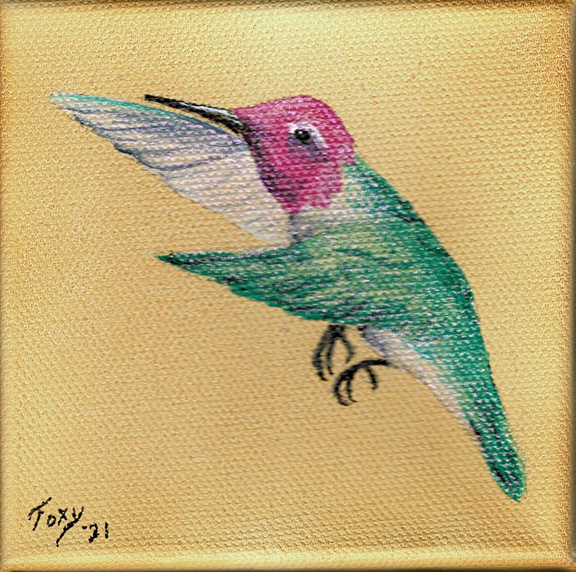 "Anne's Hummingbird" mini acrylic painting