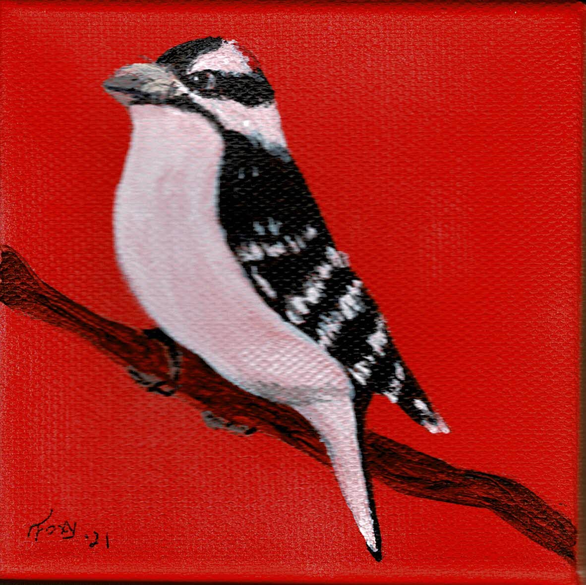 "Downy Woodpecker" mini acrylic painting