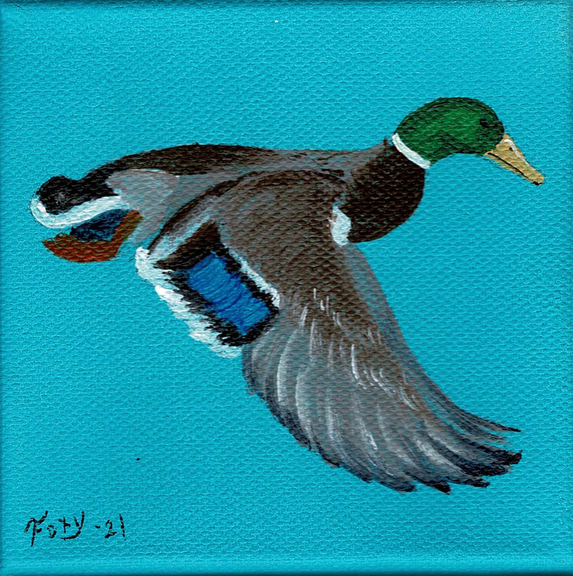 "Flying Mallard" mini acrylic painting