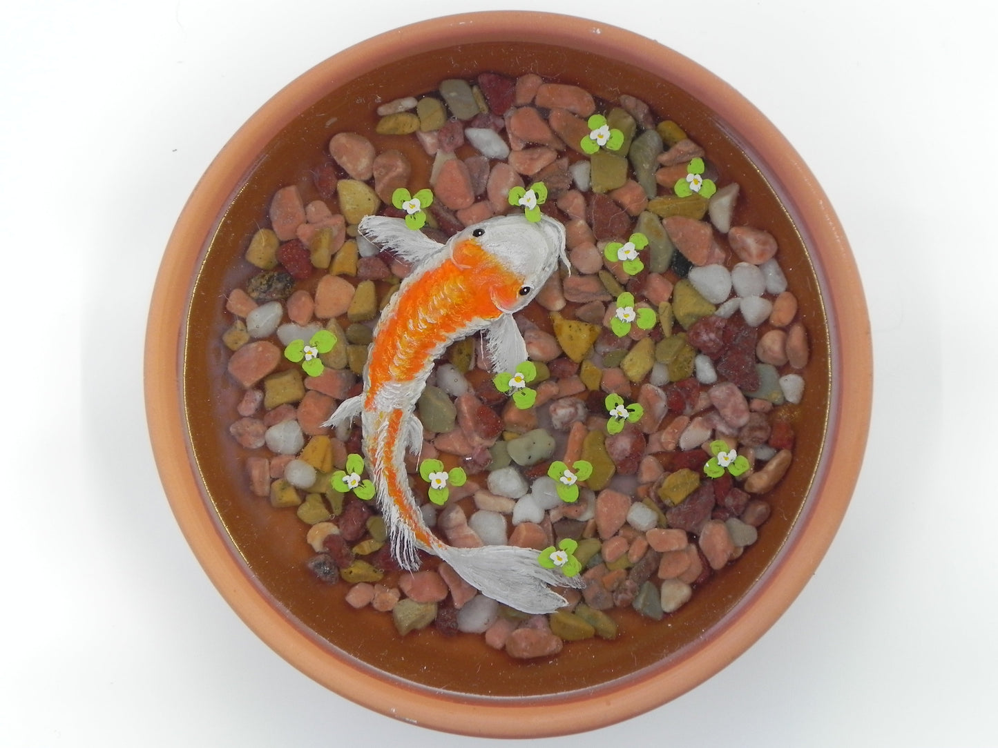 "Orange and white Koi fish" 3D resin plate