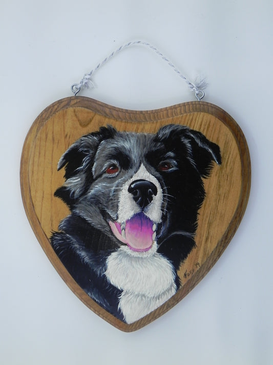 "Border Collie" heart wood plaque