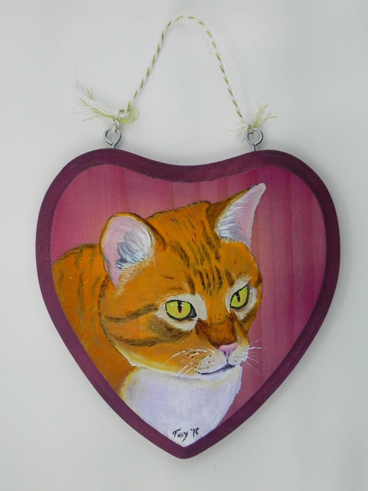 "Tabby Cat" heart wood plaque