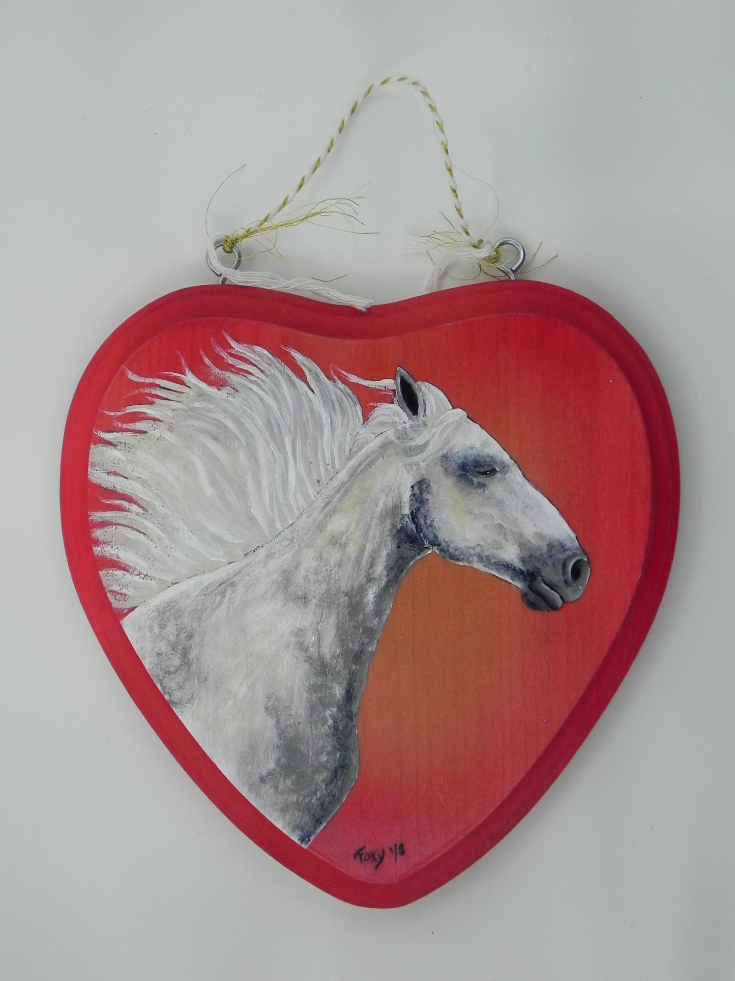 "Grey Dappled Horse" heart wood plaque