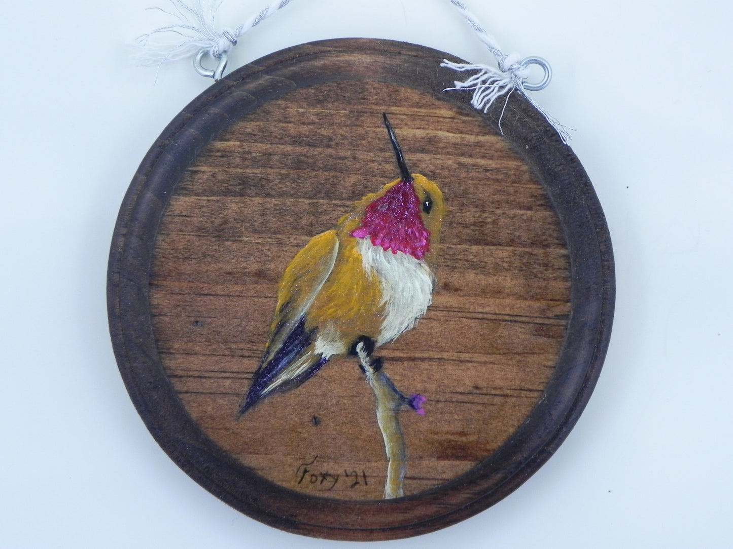 "Ruby-Throated Hummingbird" mini wood plaque