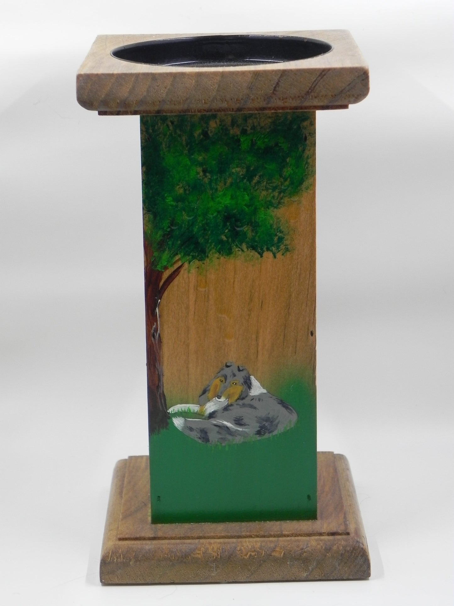 "Four Seasons Collie" Wood candle holder