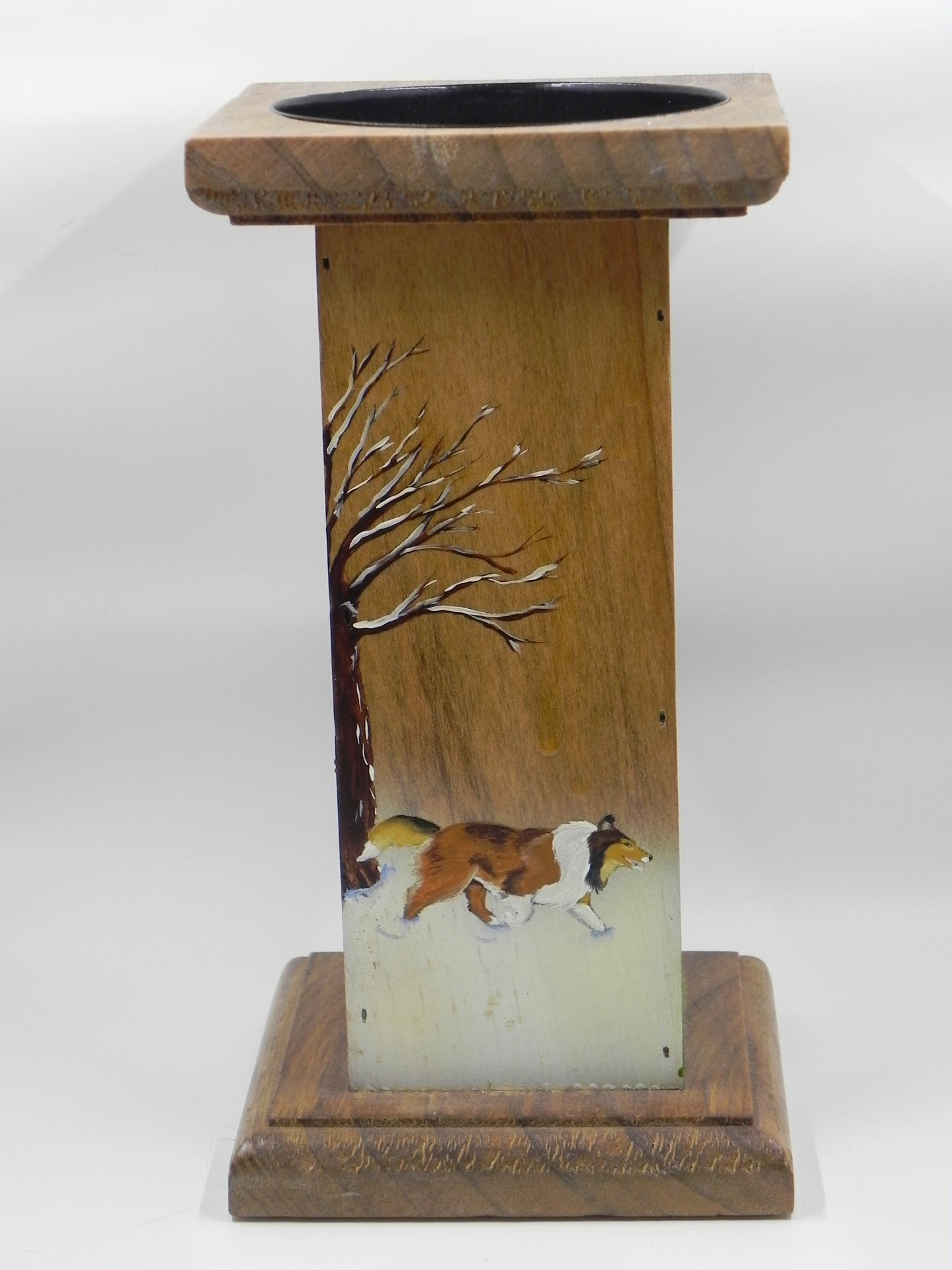 "Four Seasons Collie" Wood candle holder